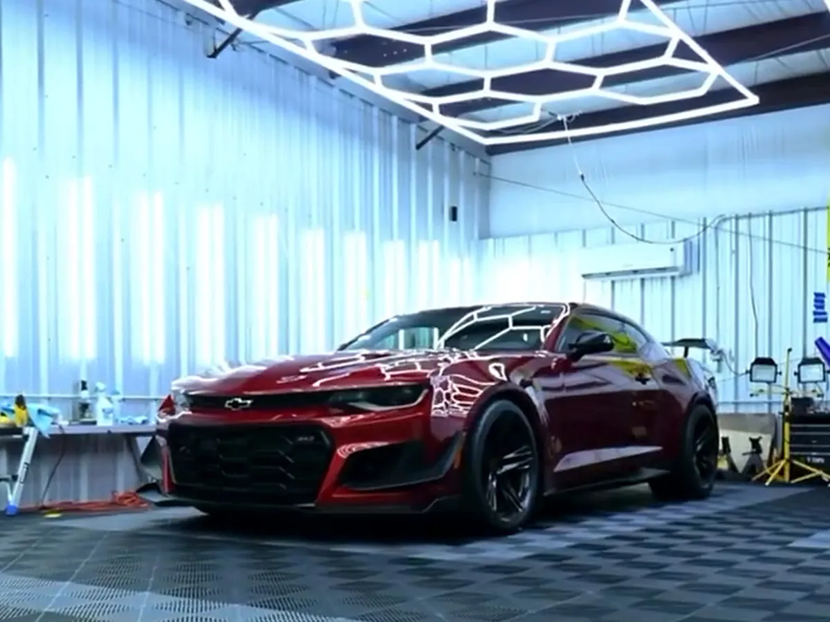 The same Camaro in the showroom with the film on. It doesn't show.